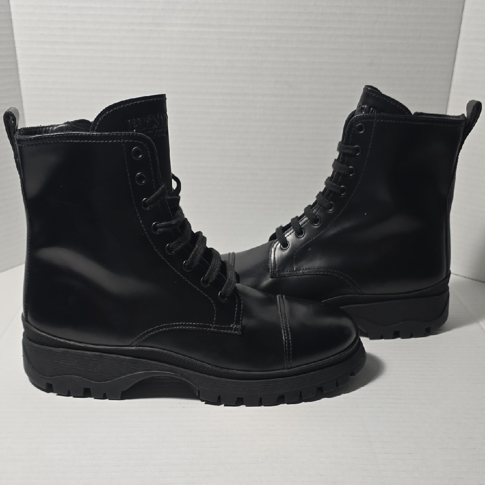 Prada Chocolate Lace Up Combat Boots